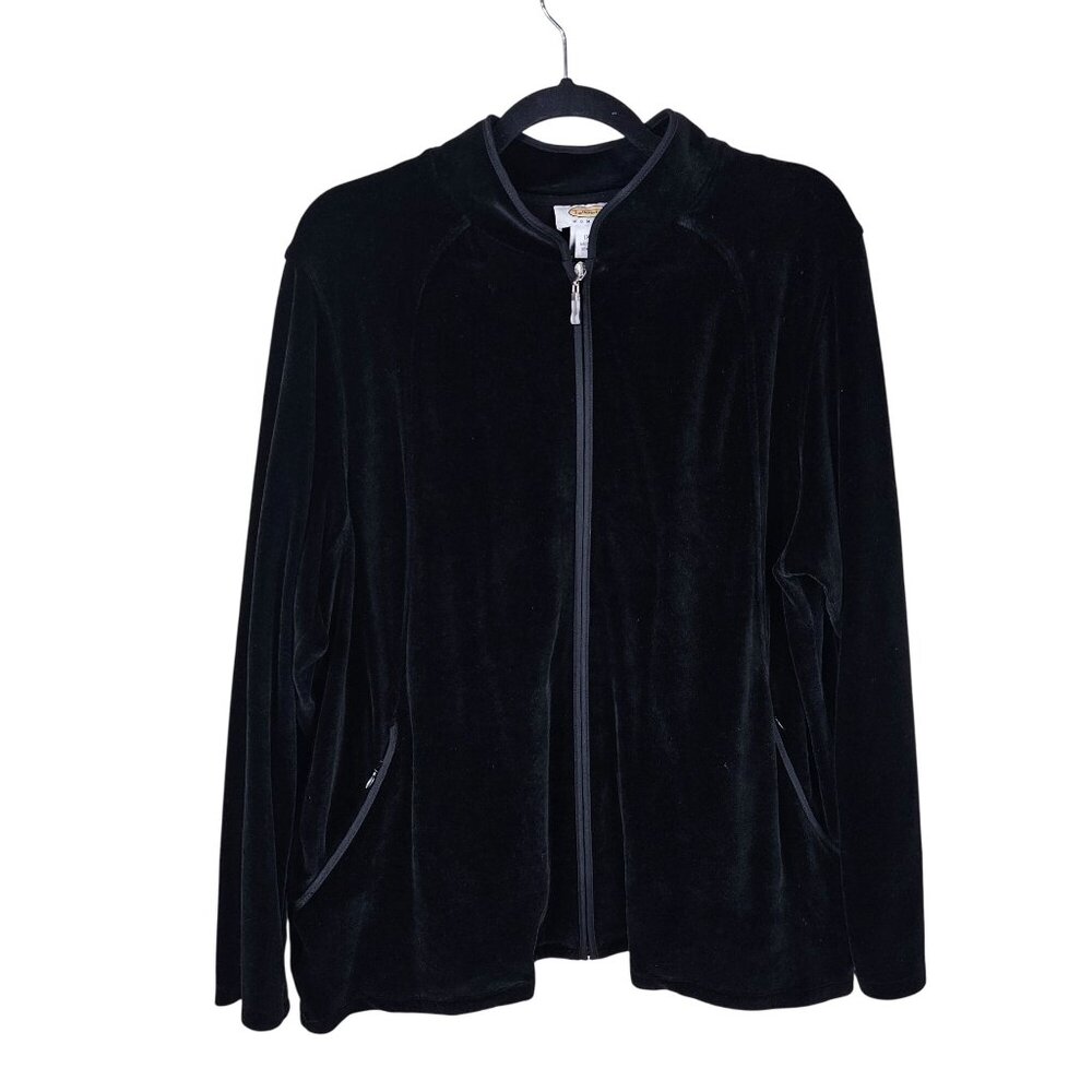 Vintage Talbots Velour Full-Zip Jacket 1X Black‎ Casual Relaxed Office Casual